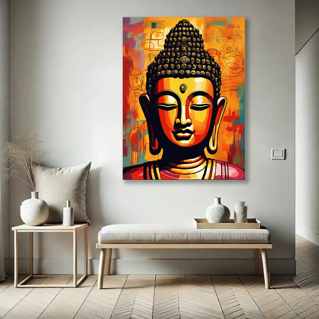 Le Tableau Bouddha Zen, avec ses détails dorés et son design apaisant, s'intègre parfaitement dans un salon ou une salle de méditation, ajoutant une touche de sérénité et d'élégance.