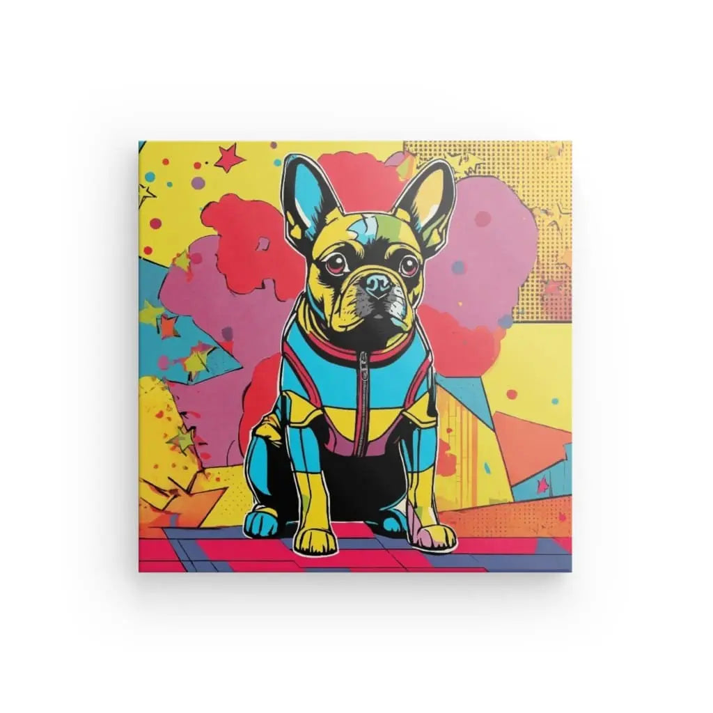 Avec ses teintes éclatantes et son style audacieux, le Tableau Bouledogue Français capture l’essence pop art et attire tous les regards. Un must pour les amateurs de tableau chien pop art et de tableau animaux.