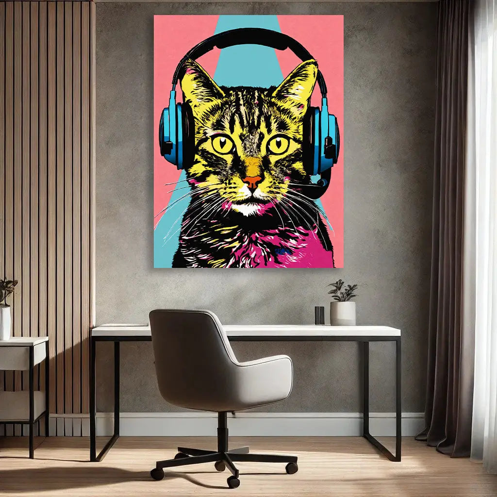 Ce Tableau Chat Pop Art s'intègre parfaitement dans un environnement moderne ou éclectique. Avec ses couleurs audacieuses et son style pop art, il apporte une touche d’originalité et de vivacité.