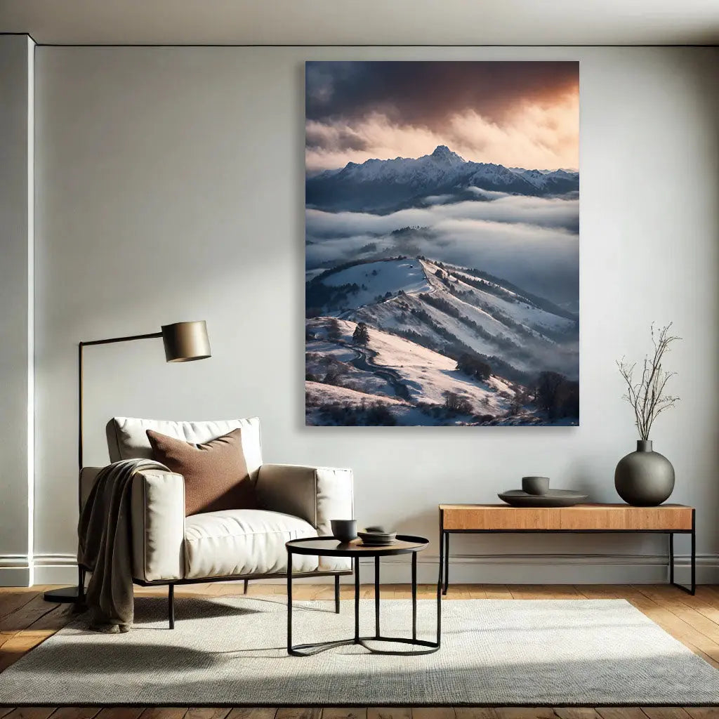 Ce Tableau Montagnes Enneigées, avec son réalisme saisissant, s’intègre parfaitement dans une pièce contemporaine ou rustique. Avec ses tons doux et naturels, il ajoute une touche de sérénité et de connexion à la nature.