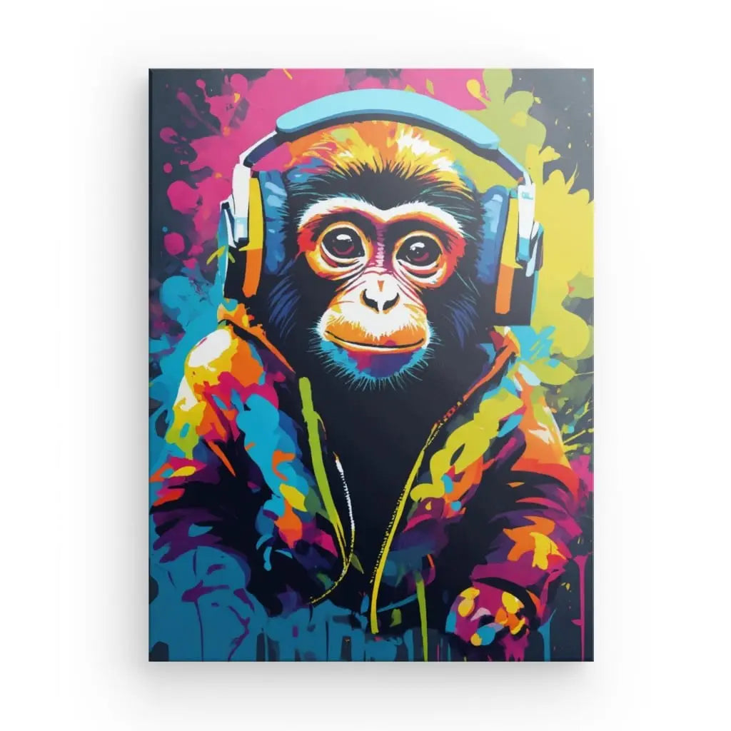 Le Tableau Singe DJ se distingue par ses teintes dynamiques et son style street art, capturant l’essence d’un singe DJ avec des détails artistiques vibrants, parfait pour les amateurs de tableau singe.