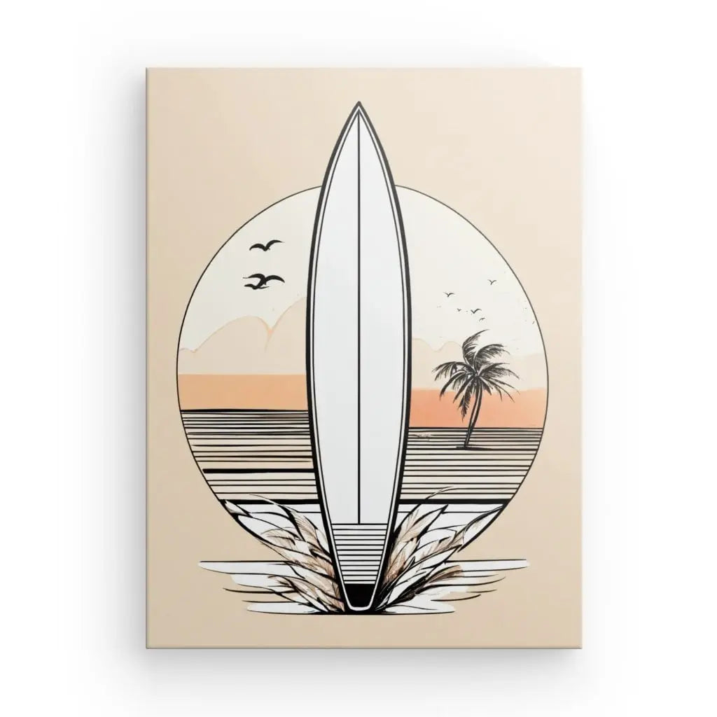 Le Tableau Surf Minimaliste se caractérise par son design simple et élégant, capturant l’esprit du surf dans une illustration épurée et équilibrée, parfait pour les amateurs de tableau illustration.